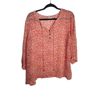Avenue Floral Button-Front Blouse - Pink and Orange